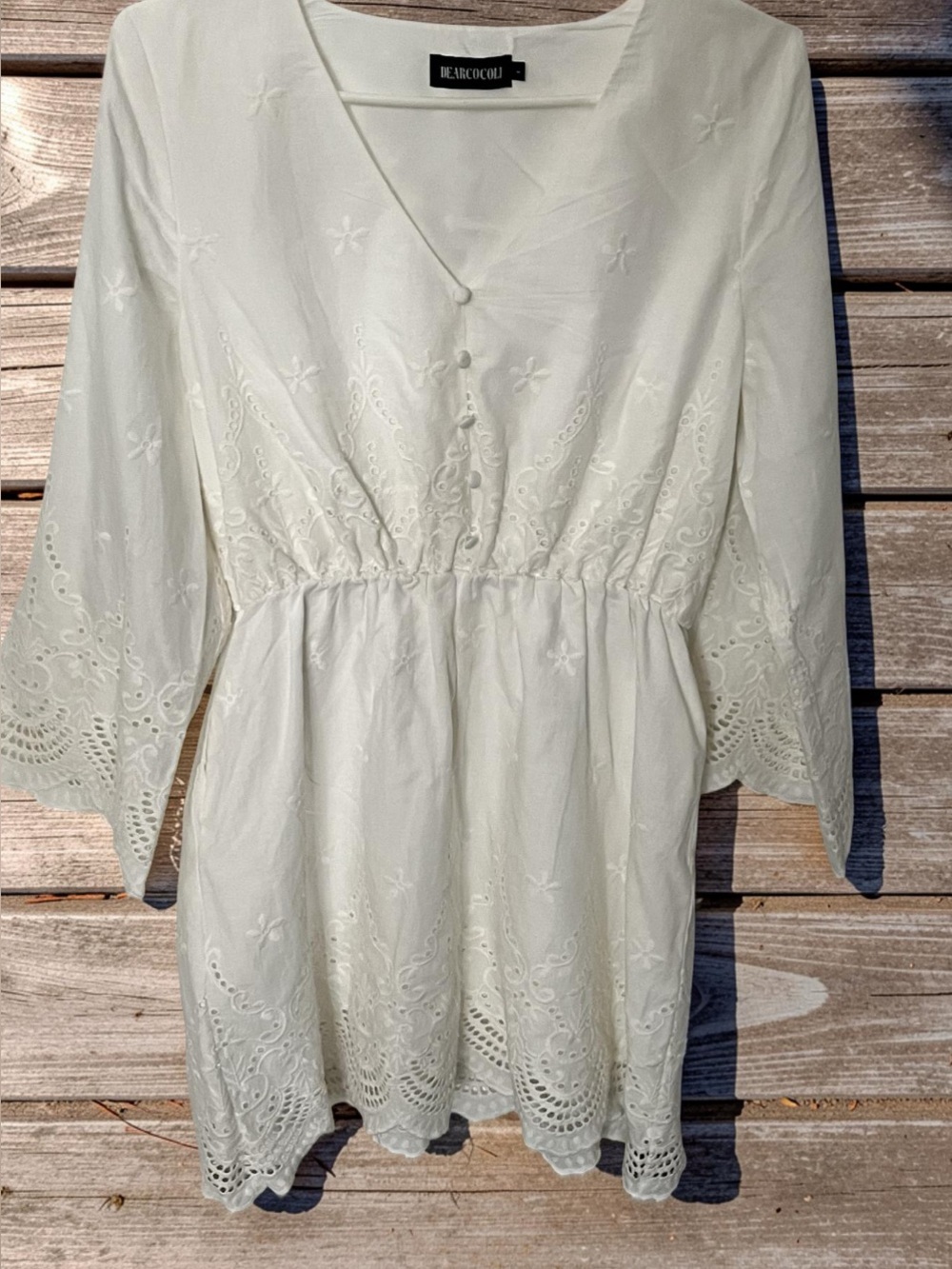 White Eyelet Embroidered V-Neck Peasant Top